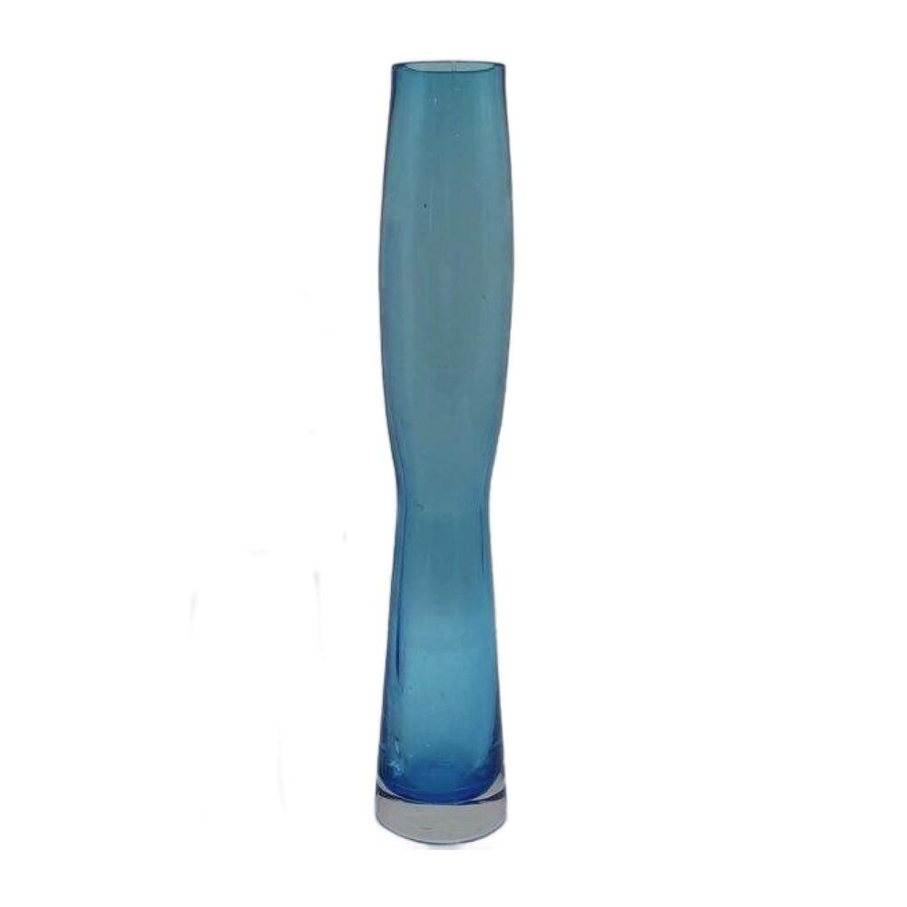 Mid Century Hand Blown Blue Glass Vase,  13.5" Tall